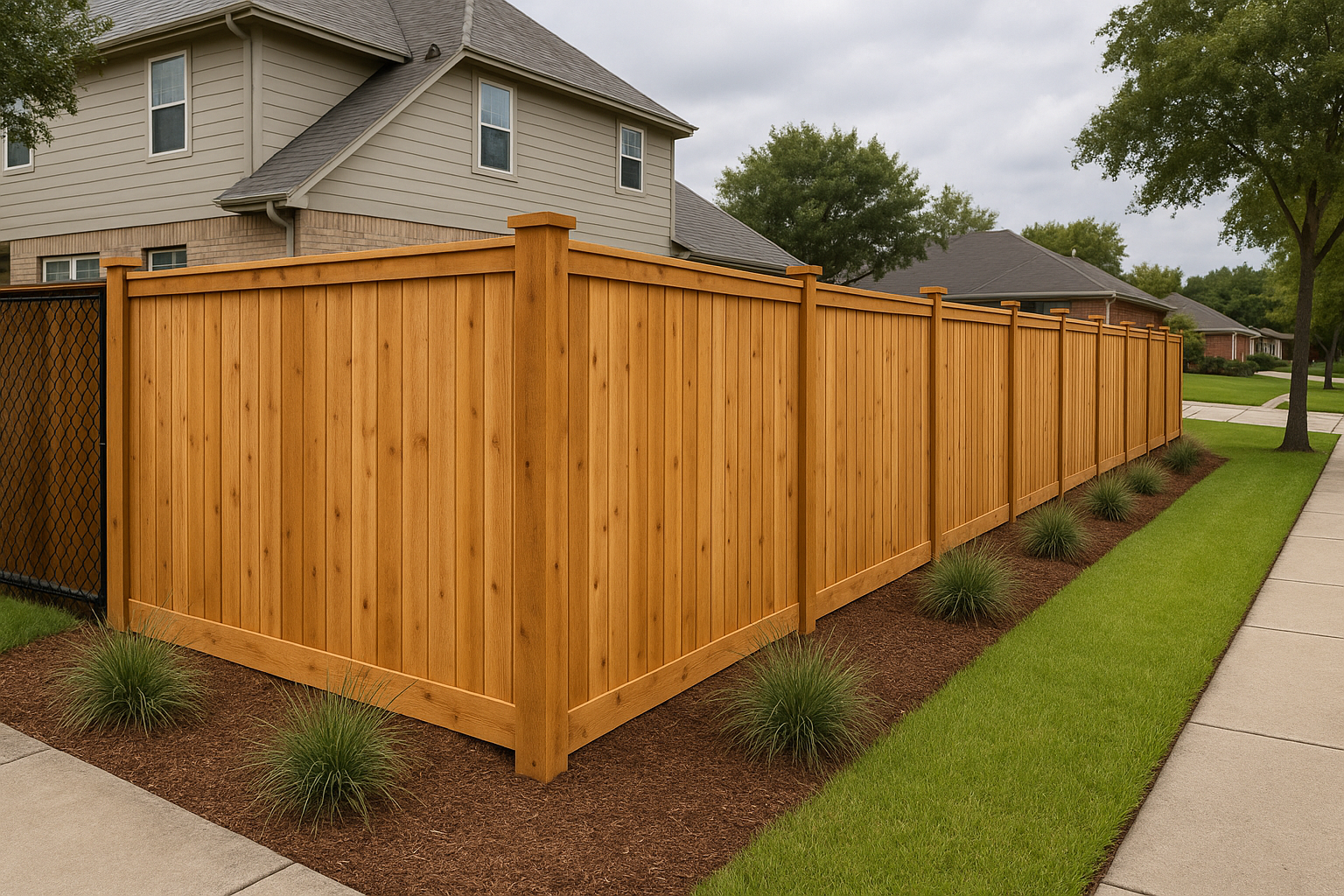 Cedar Replacement Fence Installation in Pasadena, TX — photorealistic hero image