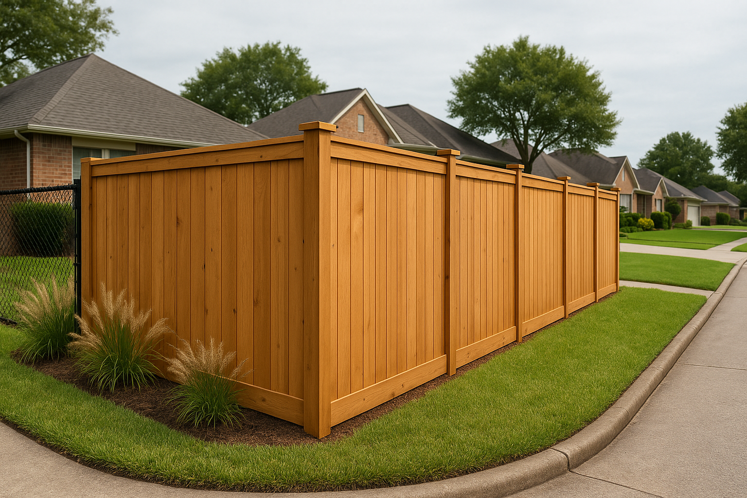 Cedar Contractors Fence Installation in Pasadena, TX — photorealistic hero image